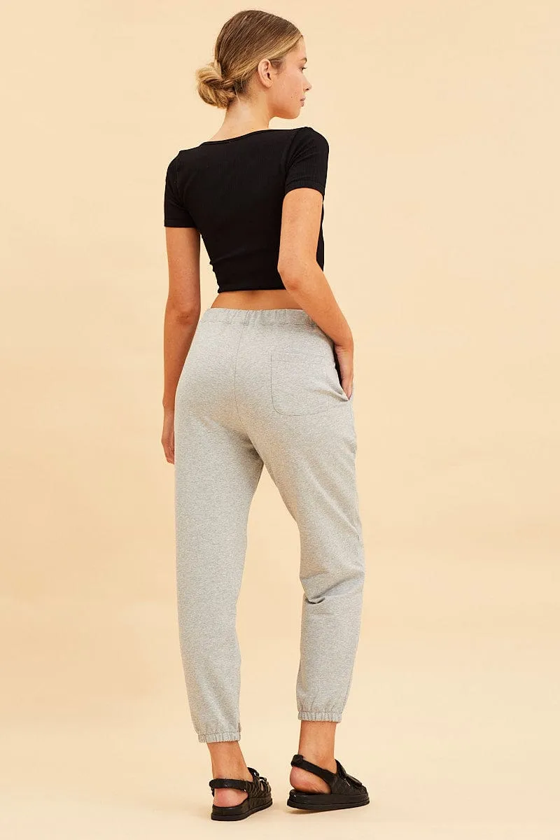 Functional Ease Grey Lounge Pant Cotton Terry Stretch Drawstring Waist