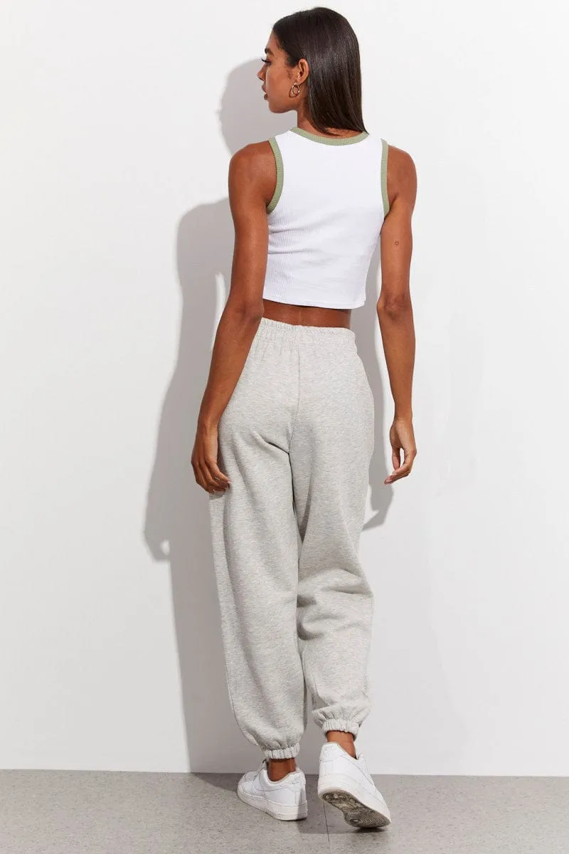 Contoured Panel Design Grey Track Pants High Rise Jogger