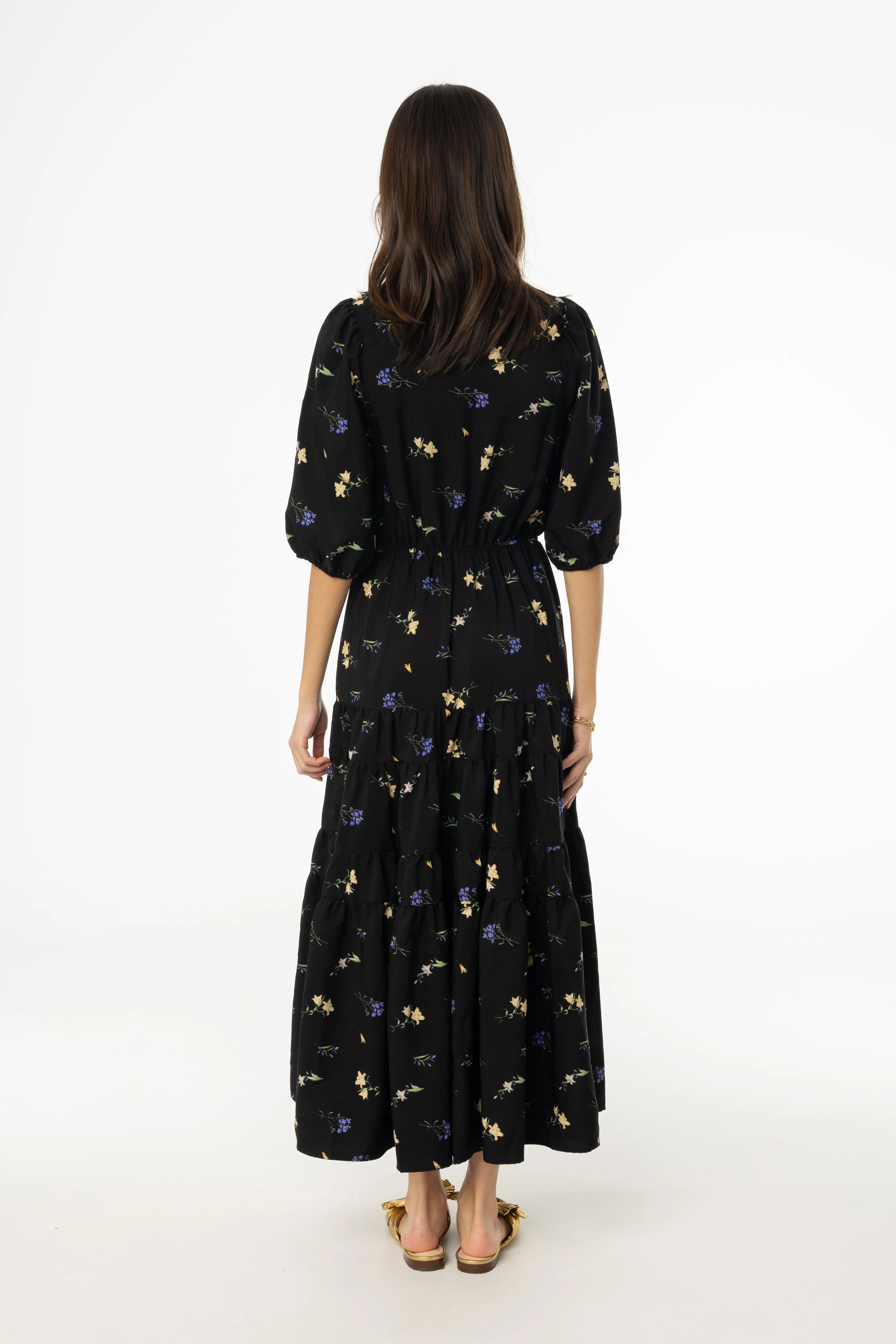 Black Floral Print Tiered Dress Ice Fit