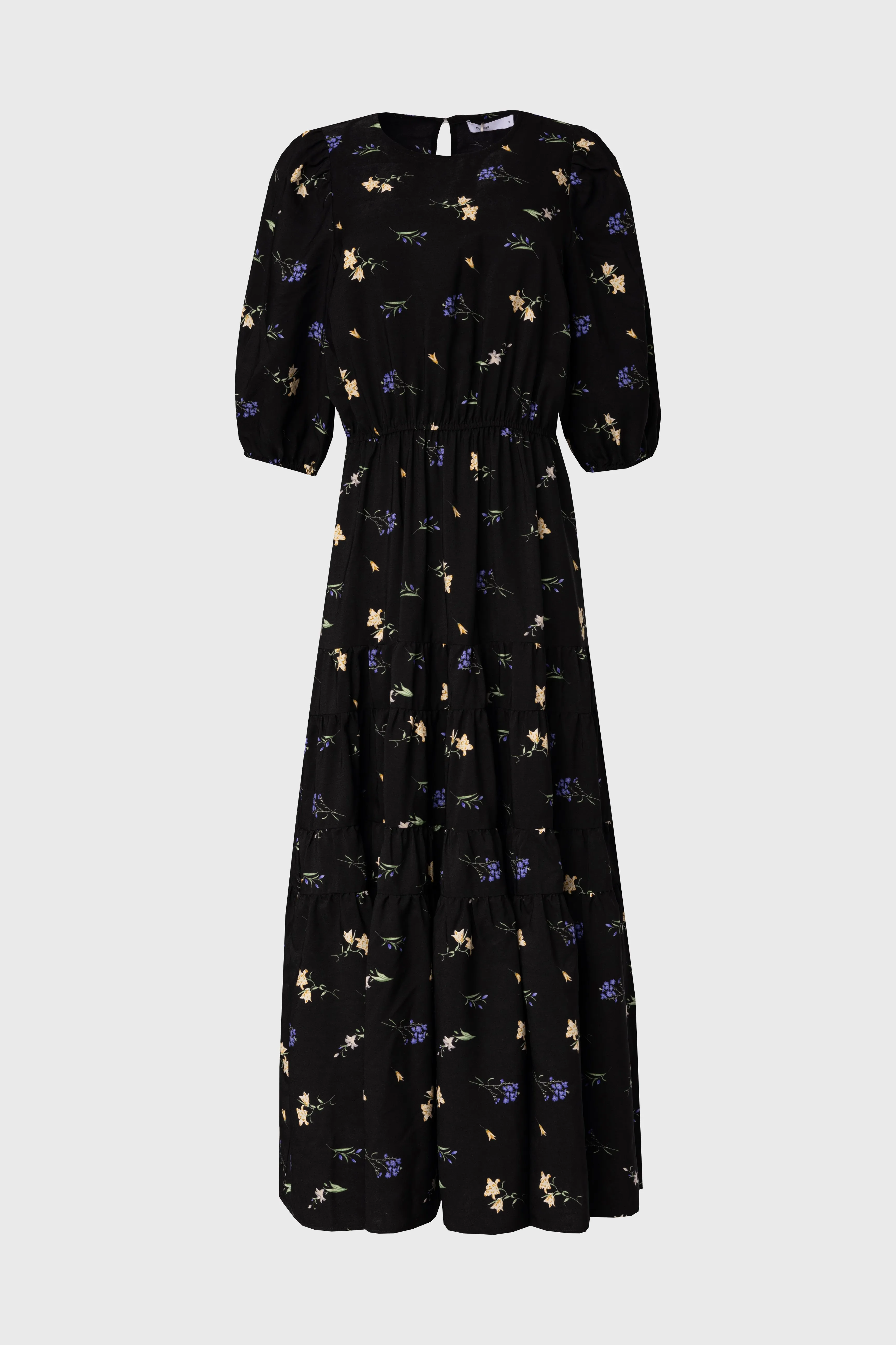 Black Floral Print Tiered Dress RecycledPolyester outdoor mode