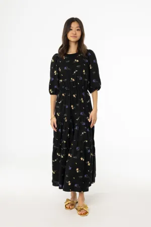 Airtight Zipper AntiStaticMaterial Black Floral Print Tiered Dress
