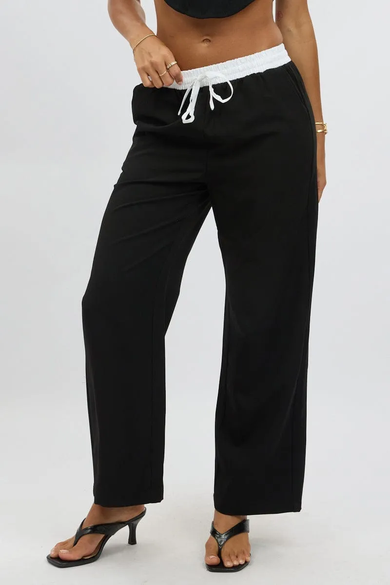 Detachable belt Black Wide Leg Pants Elasticated Contrast Waist