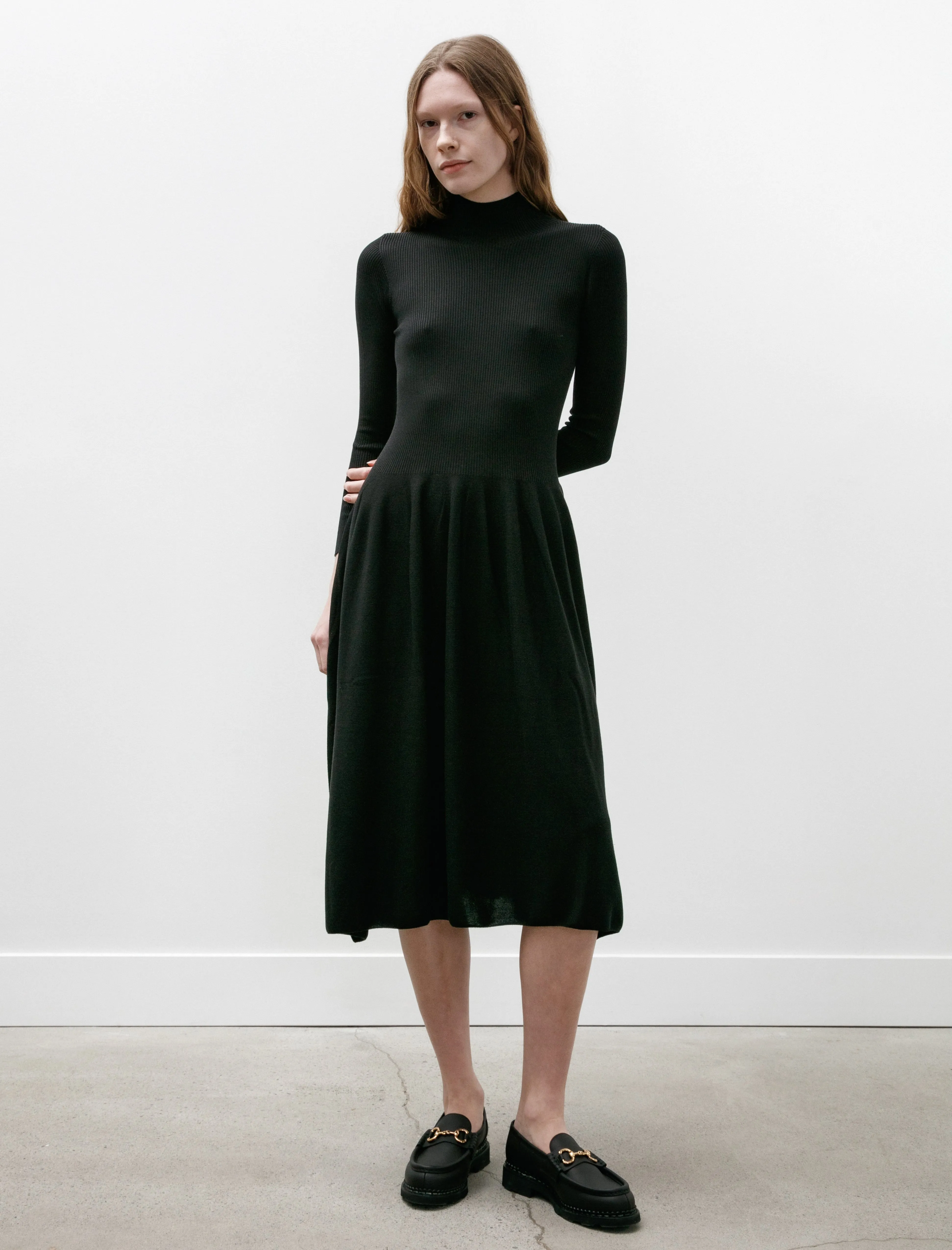 Silk Long Sleeve Dress Black Elegant Wear