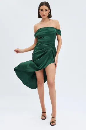 Polished Look Grass Smell Green Dress Bardot Draped Satin