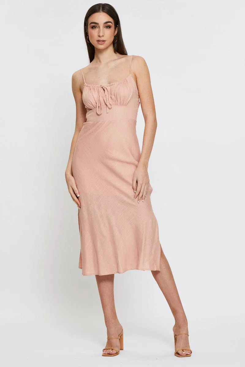 Flattering Layers Pink Midi Dress Sleeveless Linen