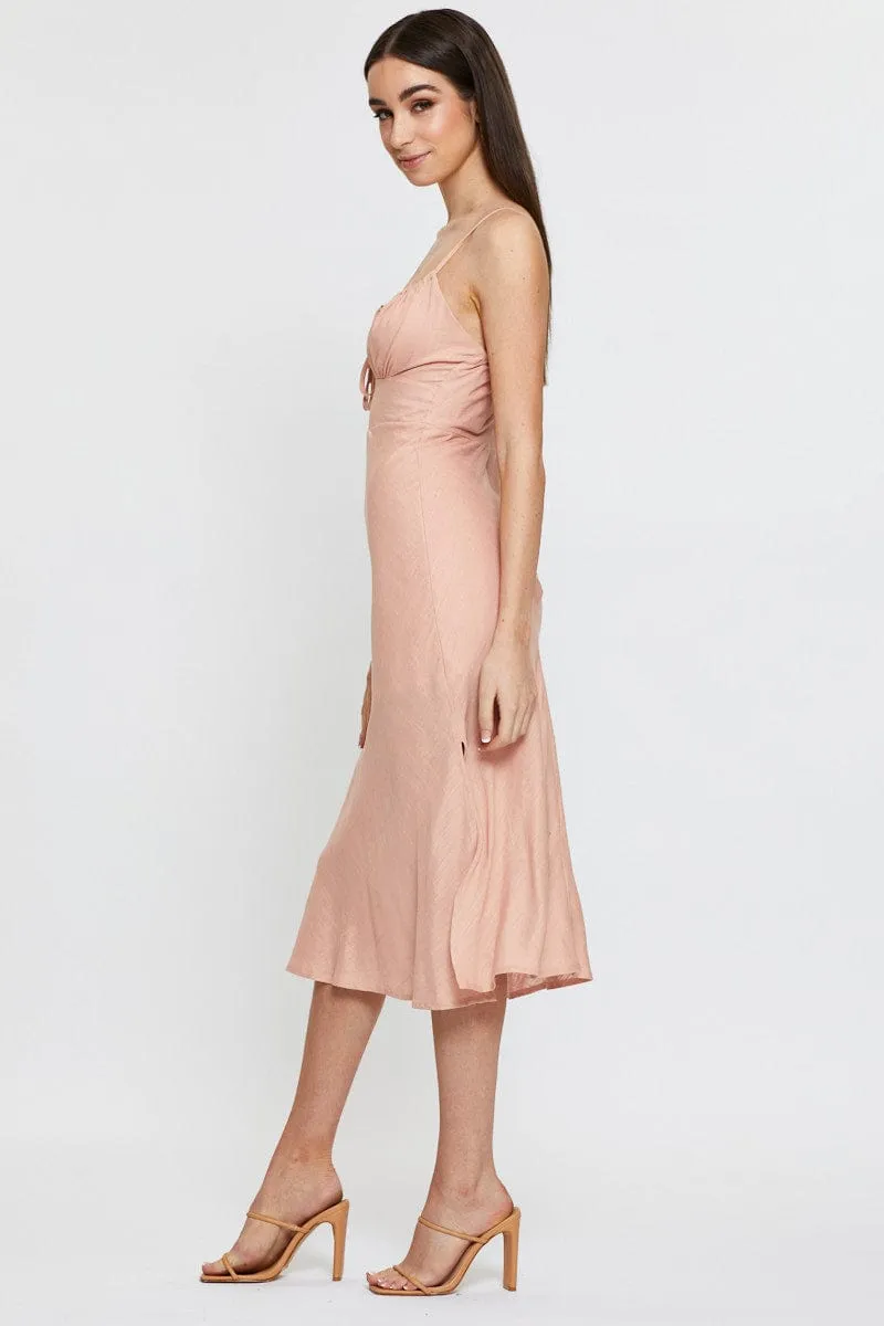 Pink Midi Dress Sleeveless Linen Air View