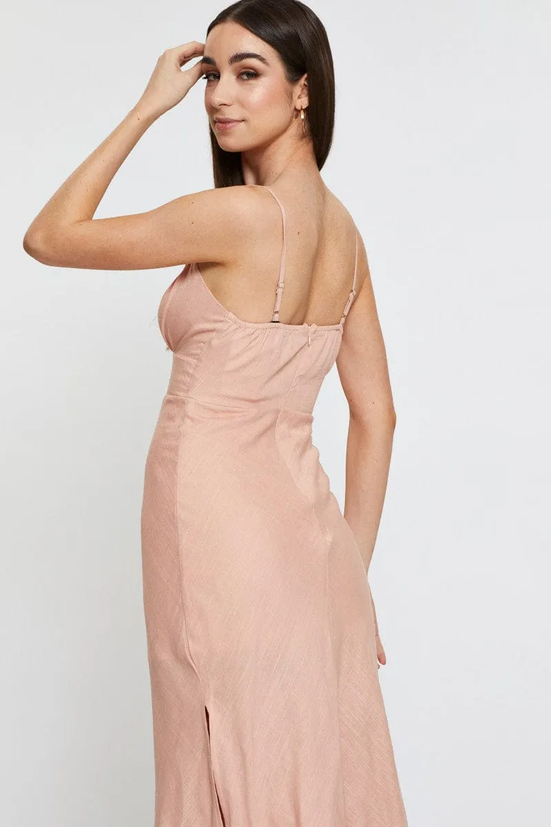 Pink Midi Dress Sleeveless Linen Trendy Style