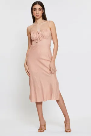 Flattering Layers Pink Midi Dress Sleeveless Linen