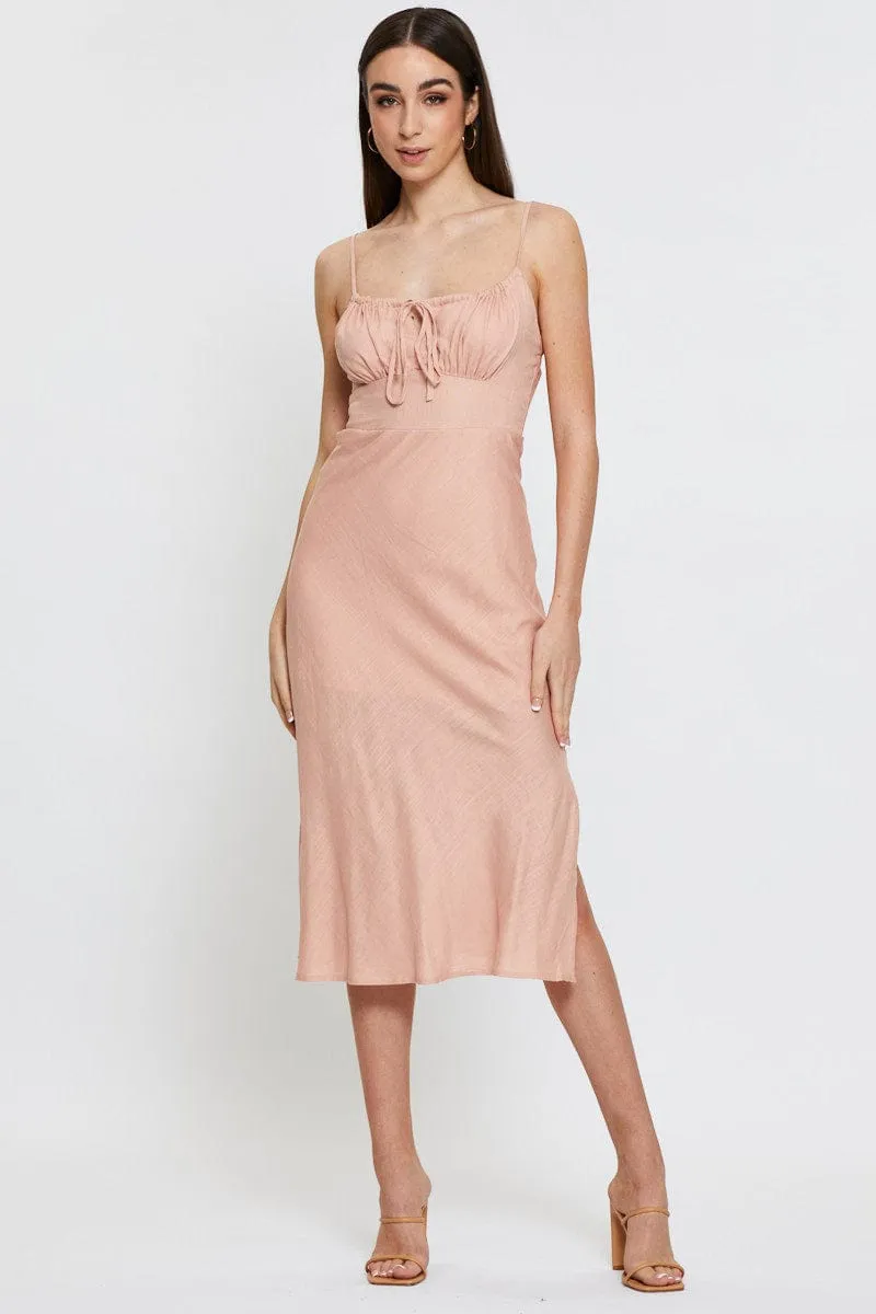 Field Glow Clear Sky Pink Midi Dress Sleeveless Linen
