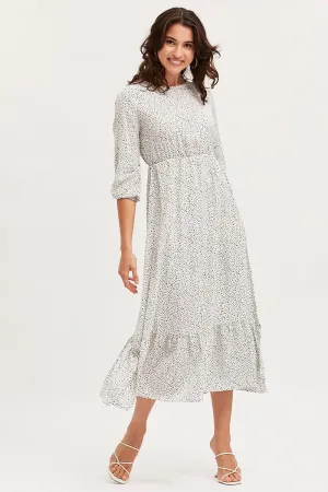 Work Smart Geo Print Dress Long Sleeve Midi