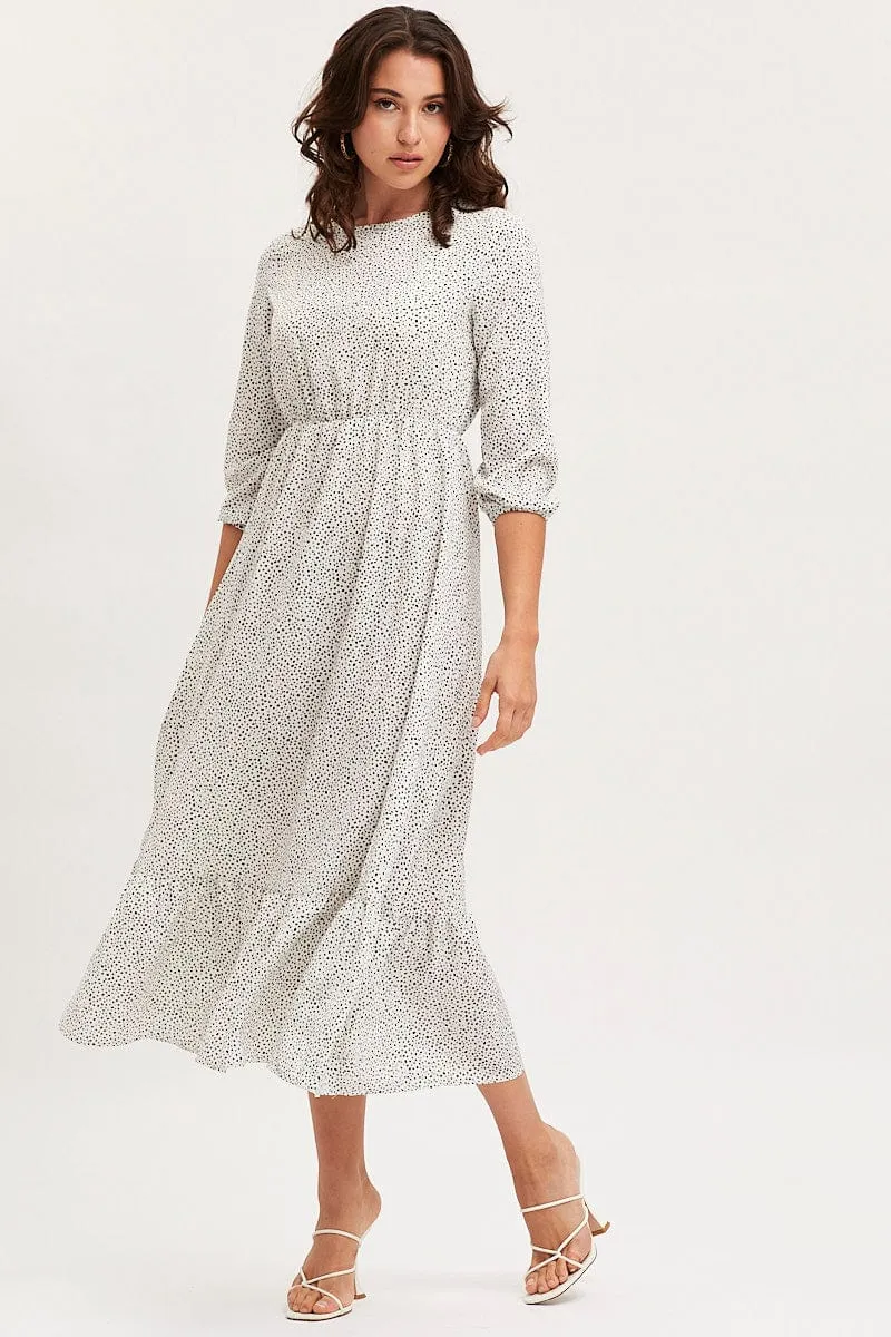 Geo Print Dress Long Sleeve Midi All Day Elegance