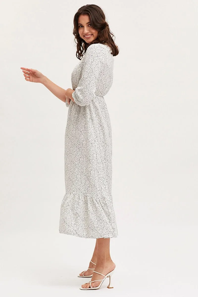 Geo Print Dress Long Sleeve Midi Evening Glam