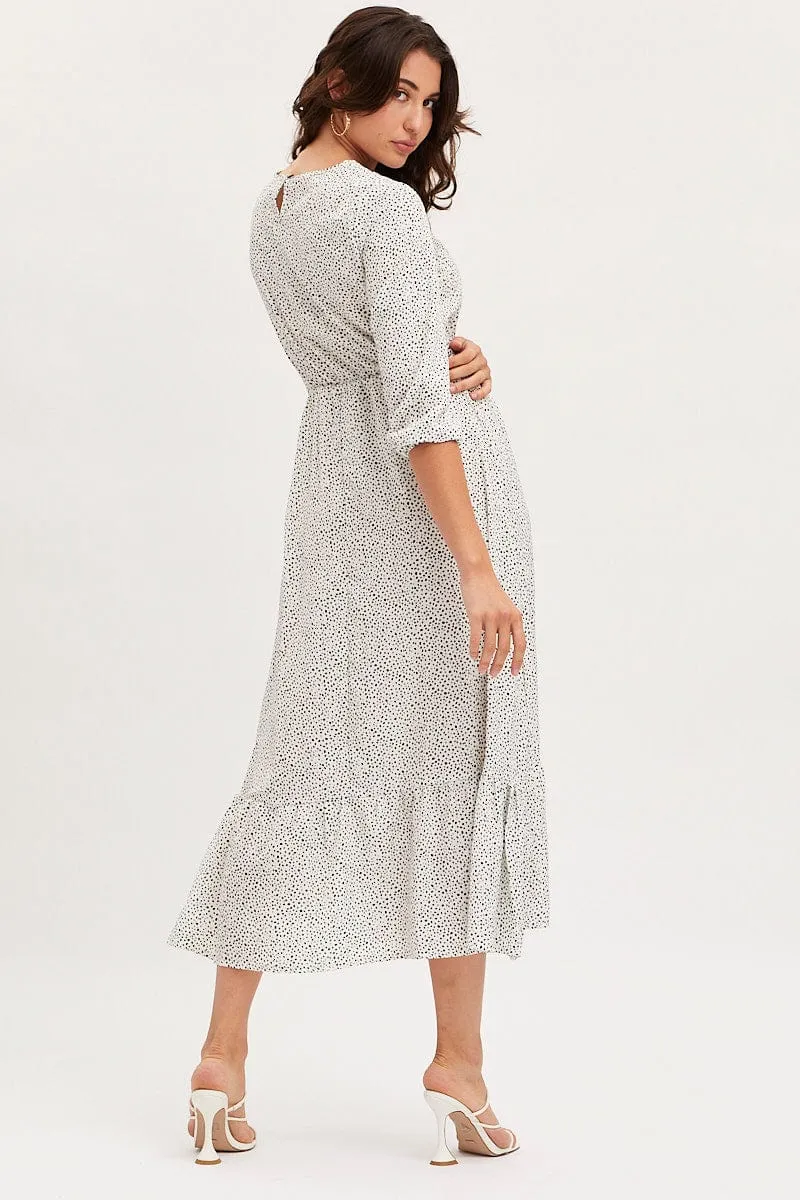 Geo Print Dress Long Sleeve Midi Lightweight fabric midi
