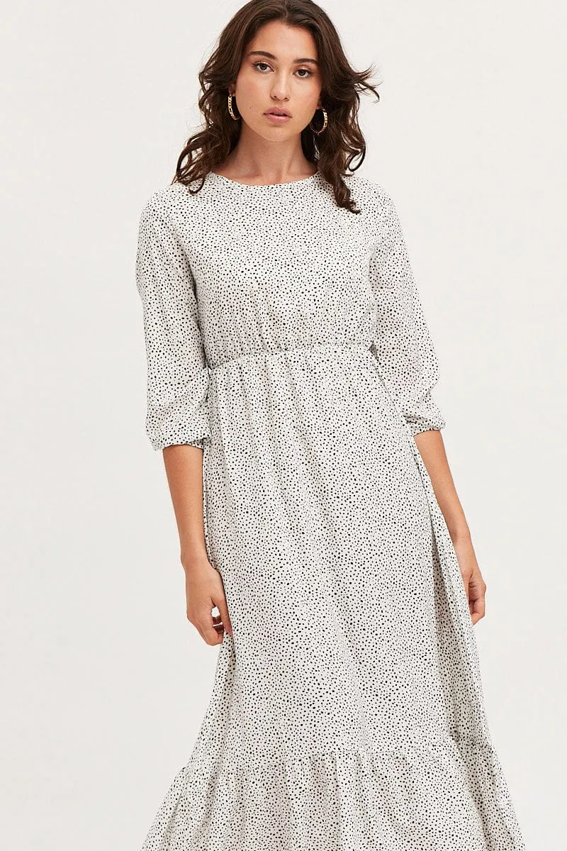 Fashionable Fit Geo Print Dress Long Sleeve Midi