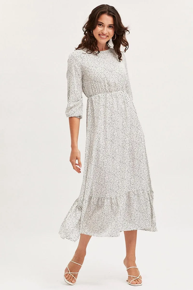 Work Smart Geo Print Dress Long Sleeve Midi