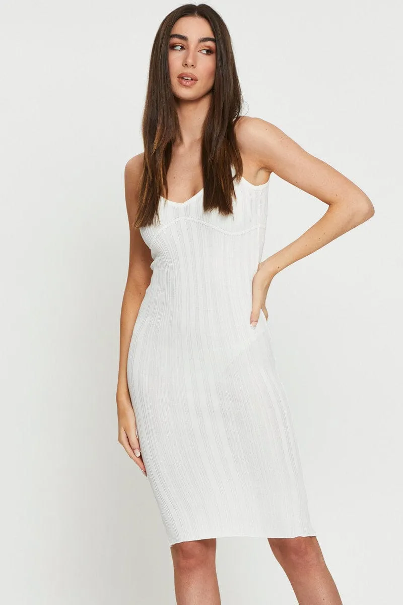 White Midi Dress Knit Walk Friendly