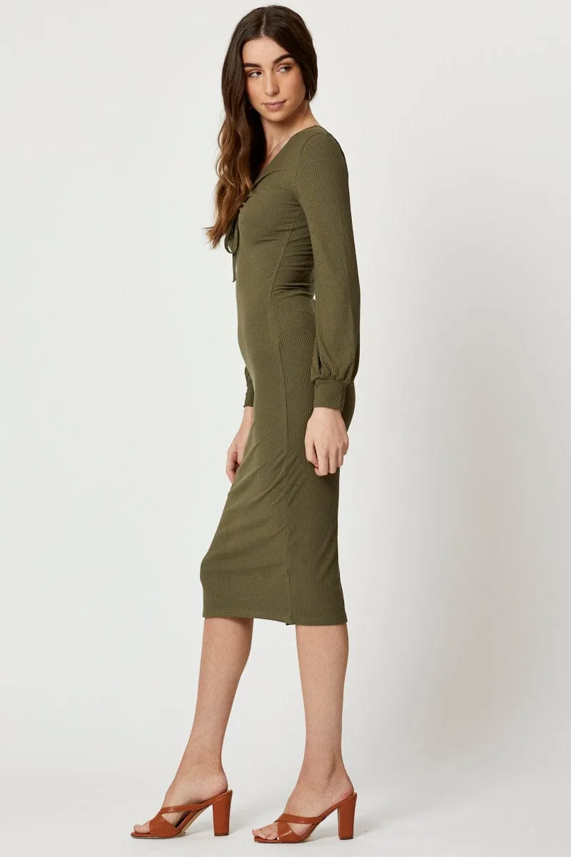 Green Ribbed Drawstring Midi Dress Canyon Walk Low Maintenance