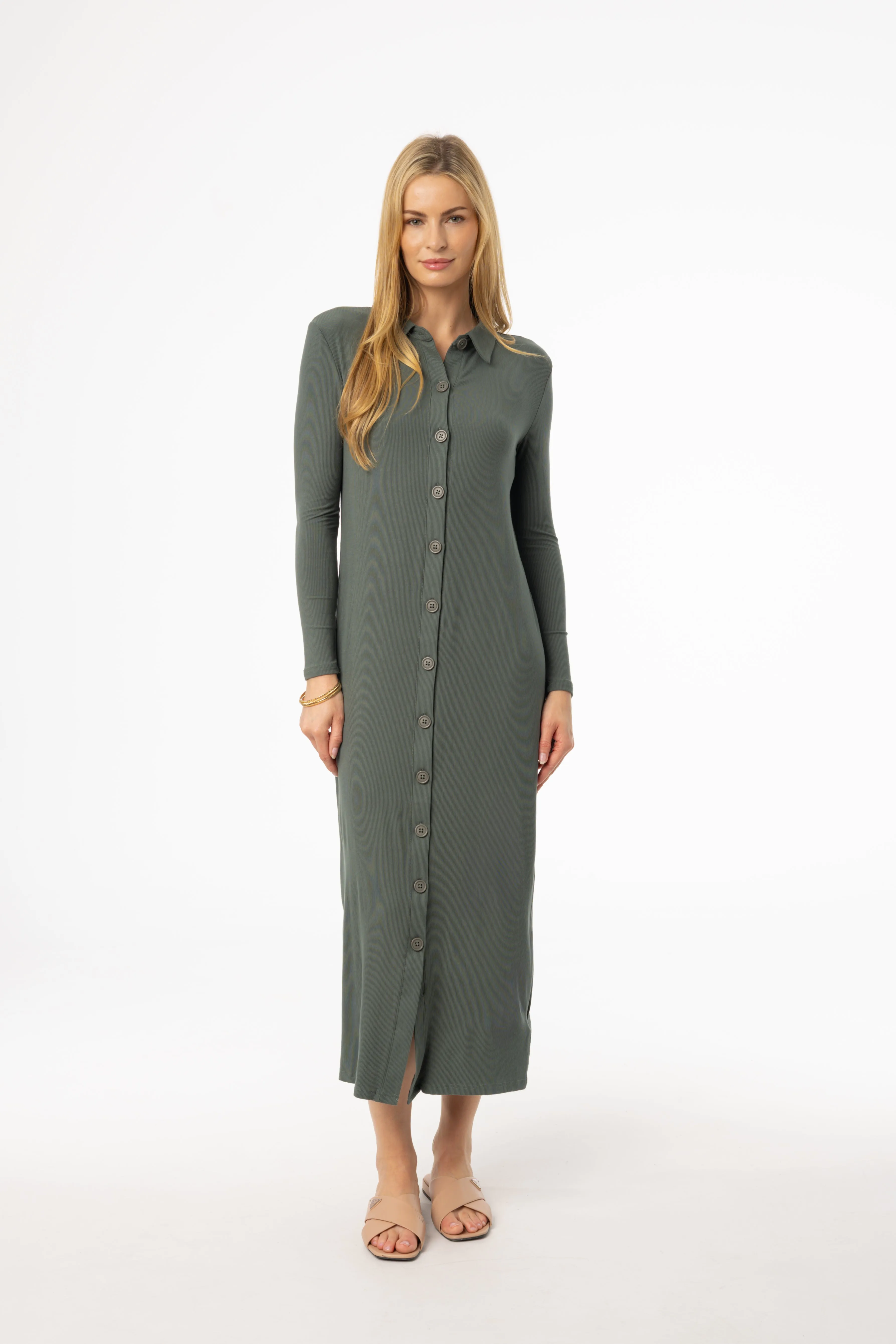 Sage Cardi Maxi Dress Morning Walk Smart Look