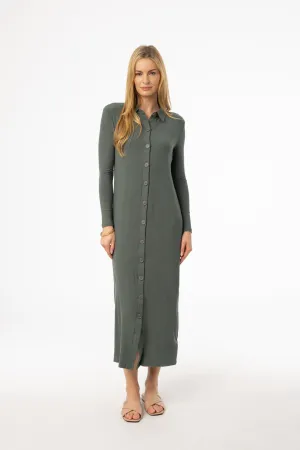 Sage Cardi Maxi Dress Morning Walk Smart Look