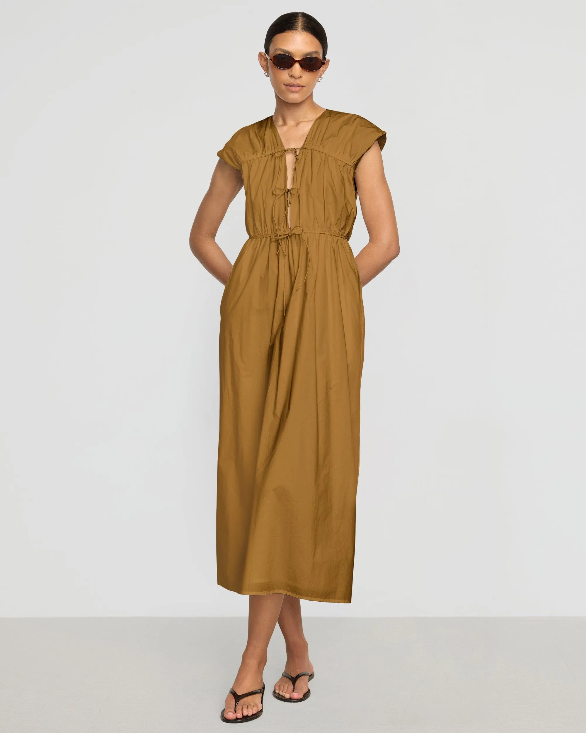 Shreya Tie-Front Organic Cotton Dress Relaxation Wear Silver Glow
