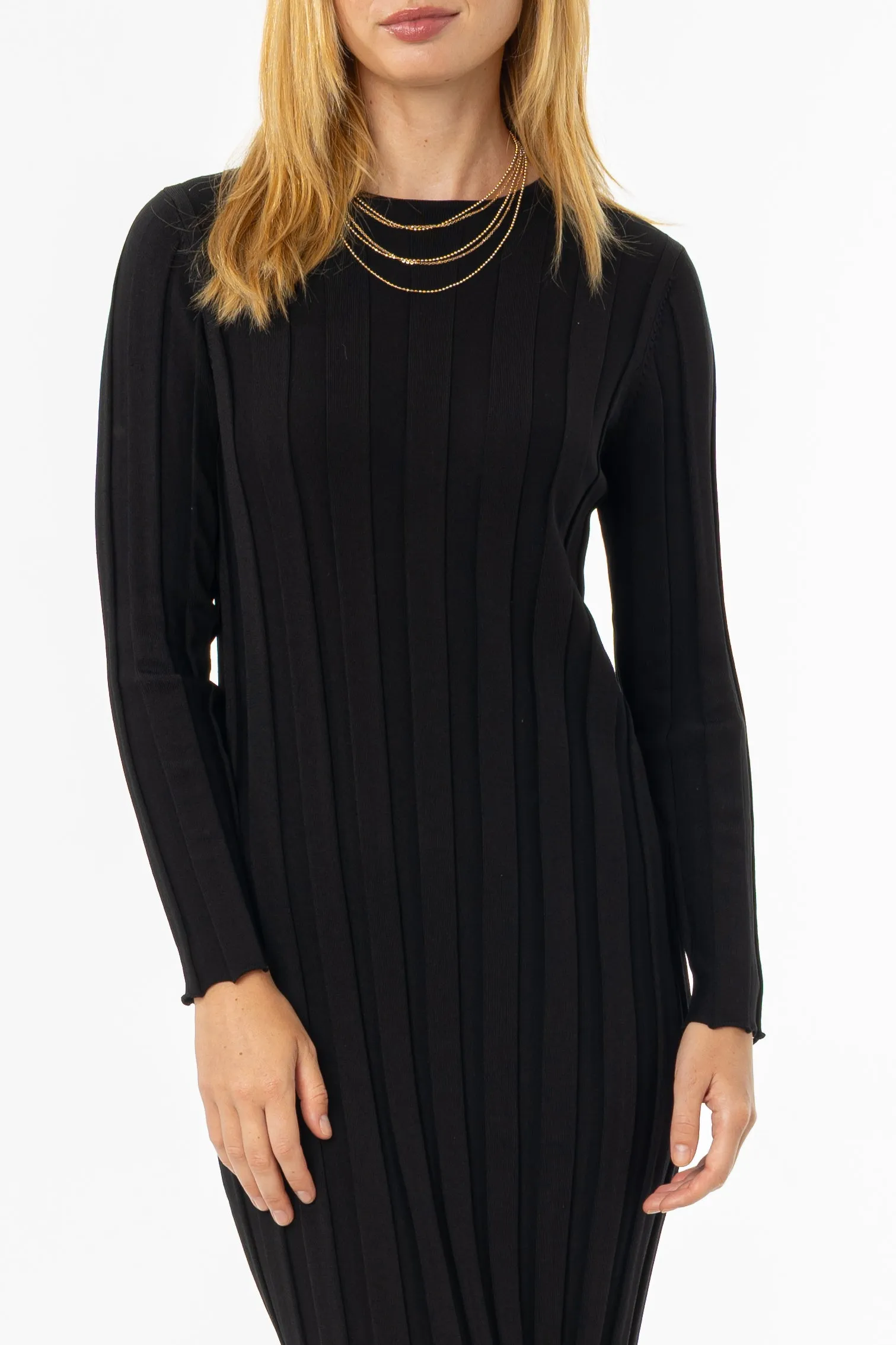 Black Wide Ribbed Maxi Dress Teacher Chic CompressionEnhanced