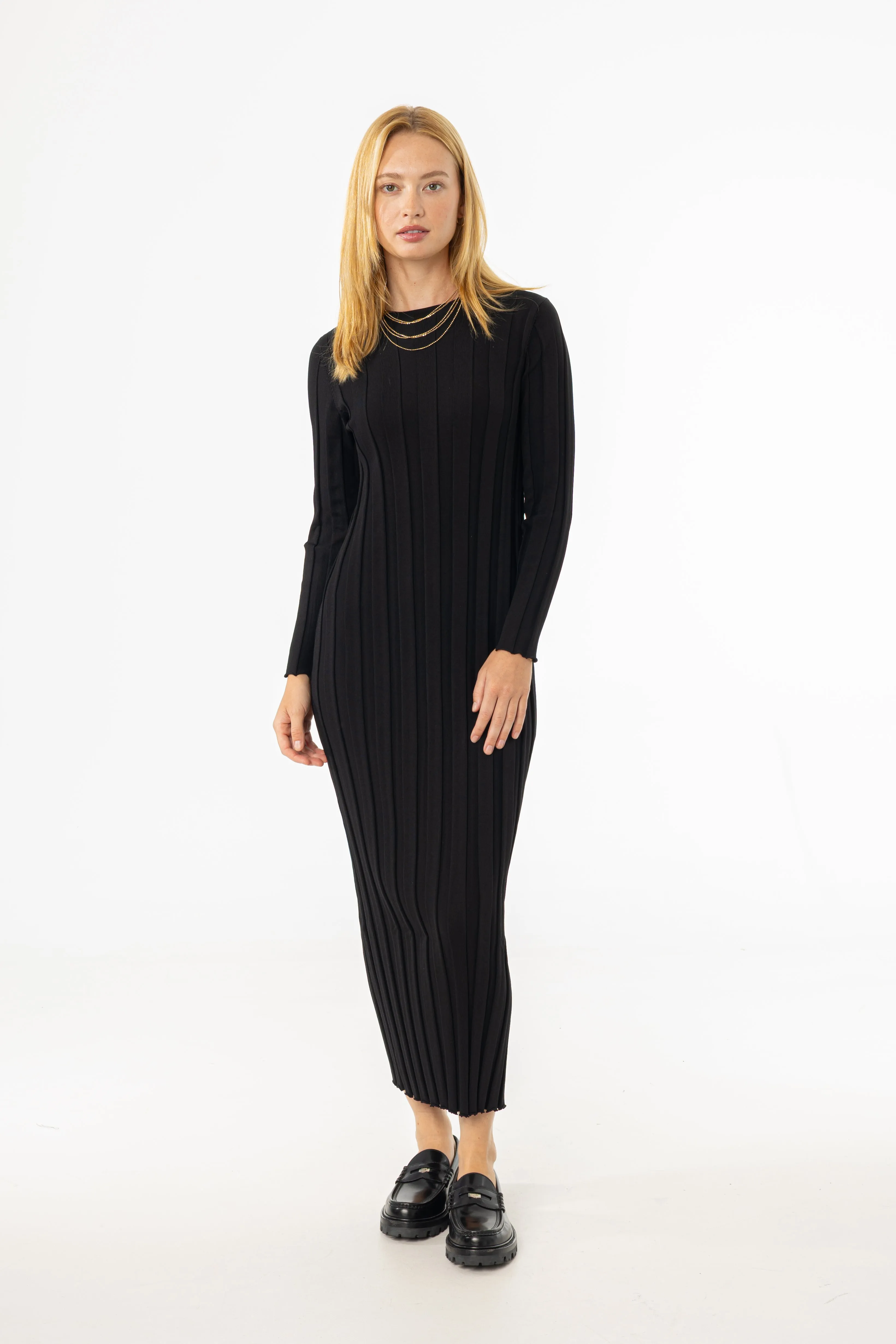 Black Wide Ribbed Maxi Dress Wild Mood