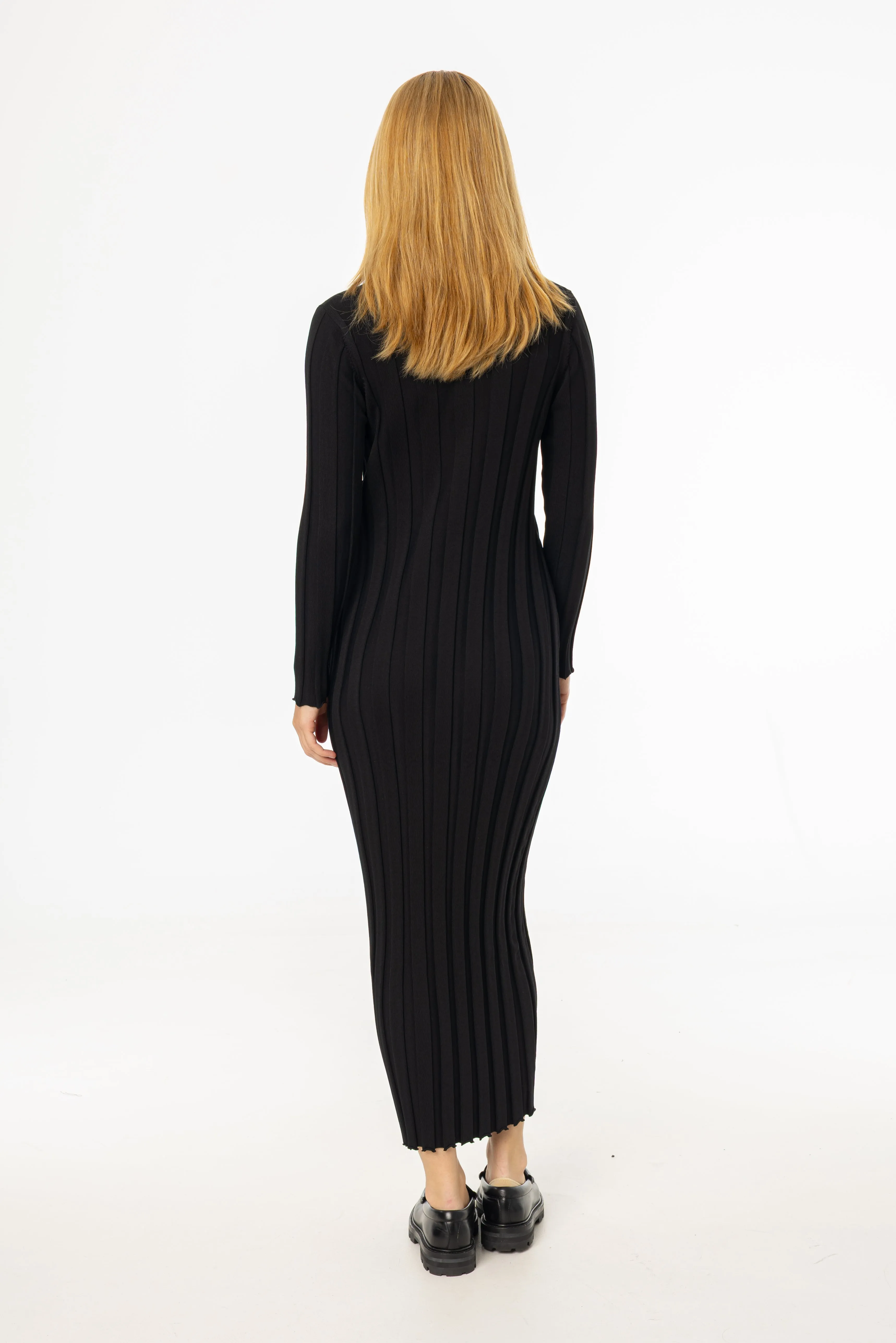 Black Wide Ribbed Maxi Dress Leather Core QuickEvaporation