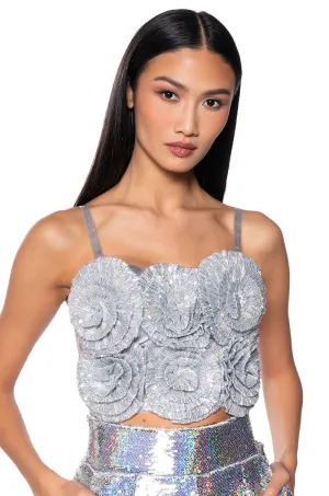 Travel Smooth Street Flexible I WISH YOU WELL FLORAL SEQUIN CORSET TOP