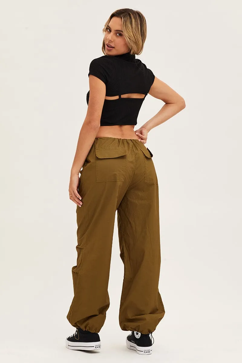Green Cargo Pants Low Rise Soft and Cozy Urban Utility