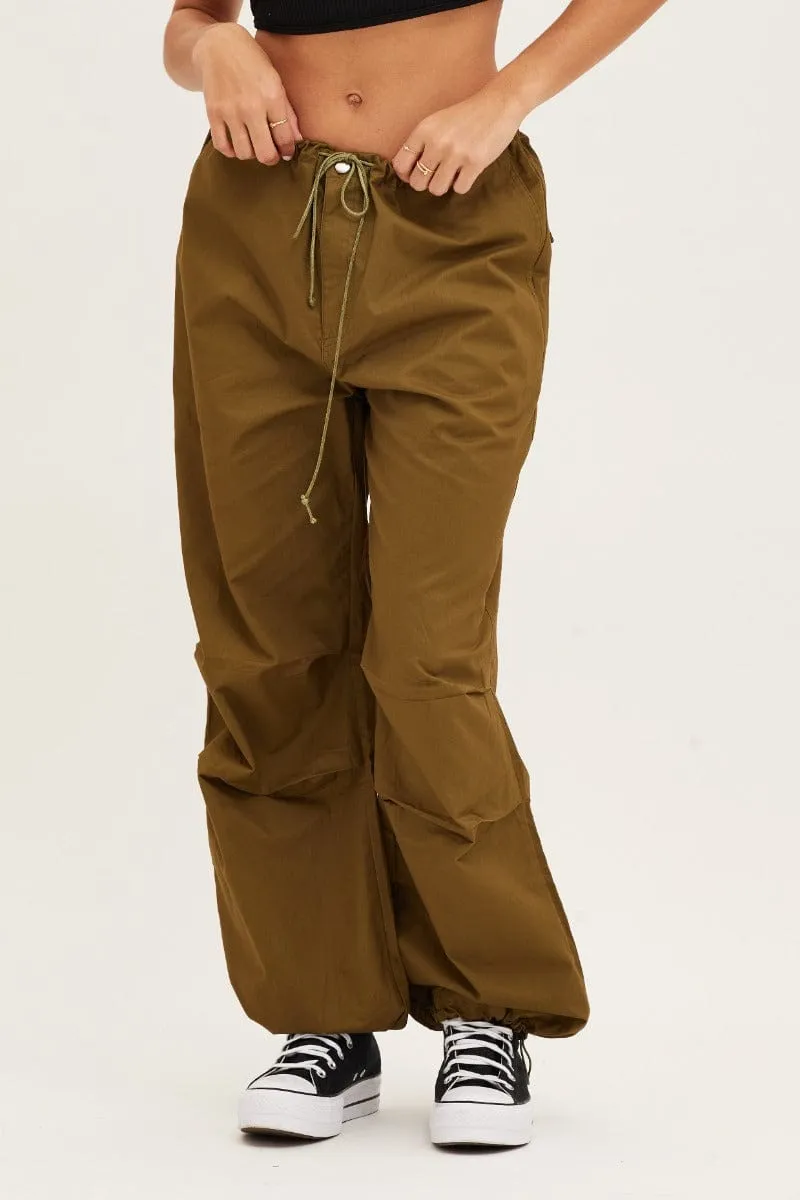 Eco Dye Process Linen blend Green Cargo Pants Low Rise