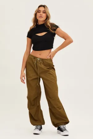 Comfy Waistband Fast Move Green Cargo Pants Low Rise