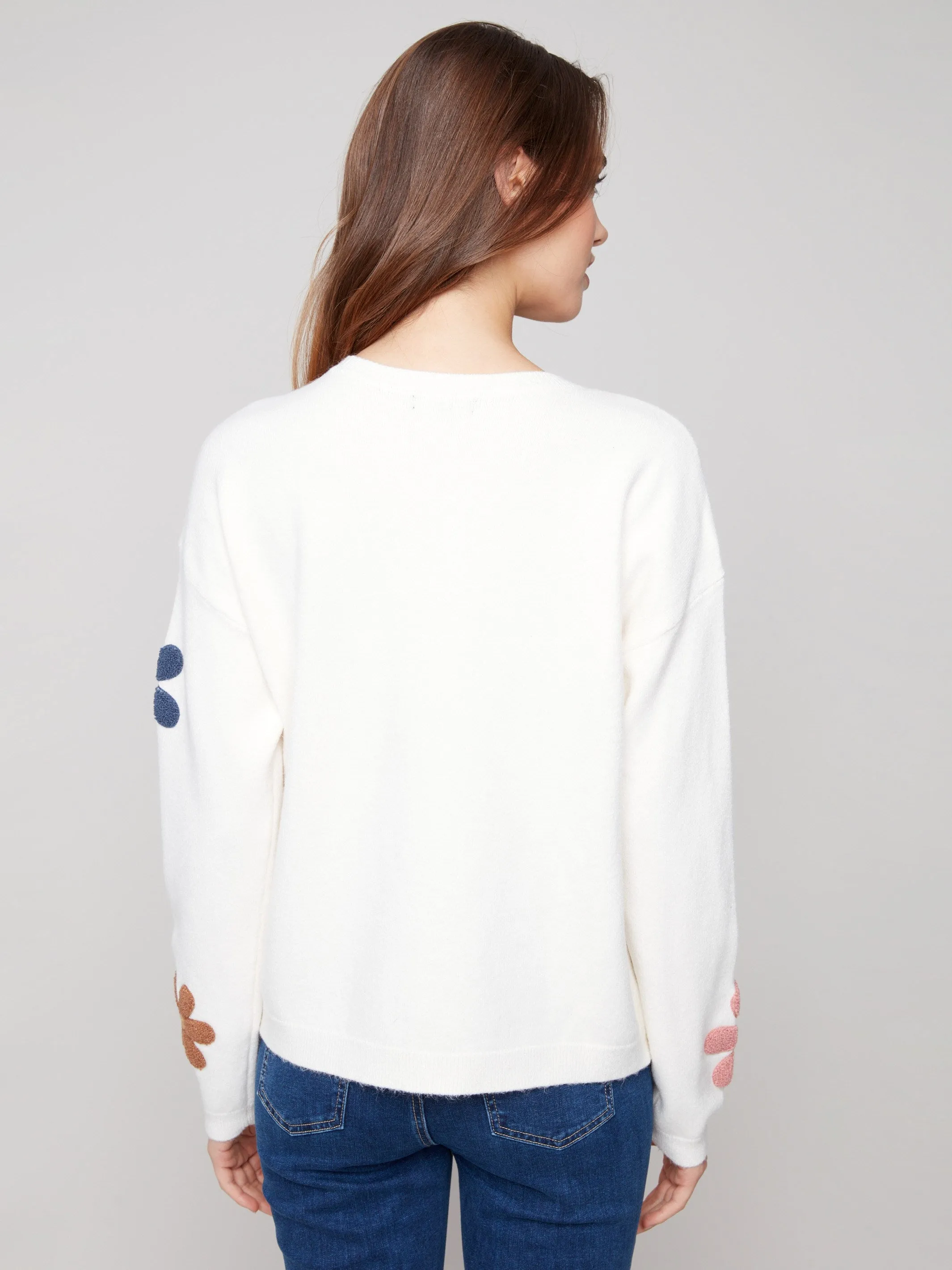 Plush Sweater with Boucle Flowers - Ecru Perfectly Warm