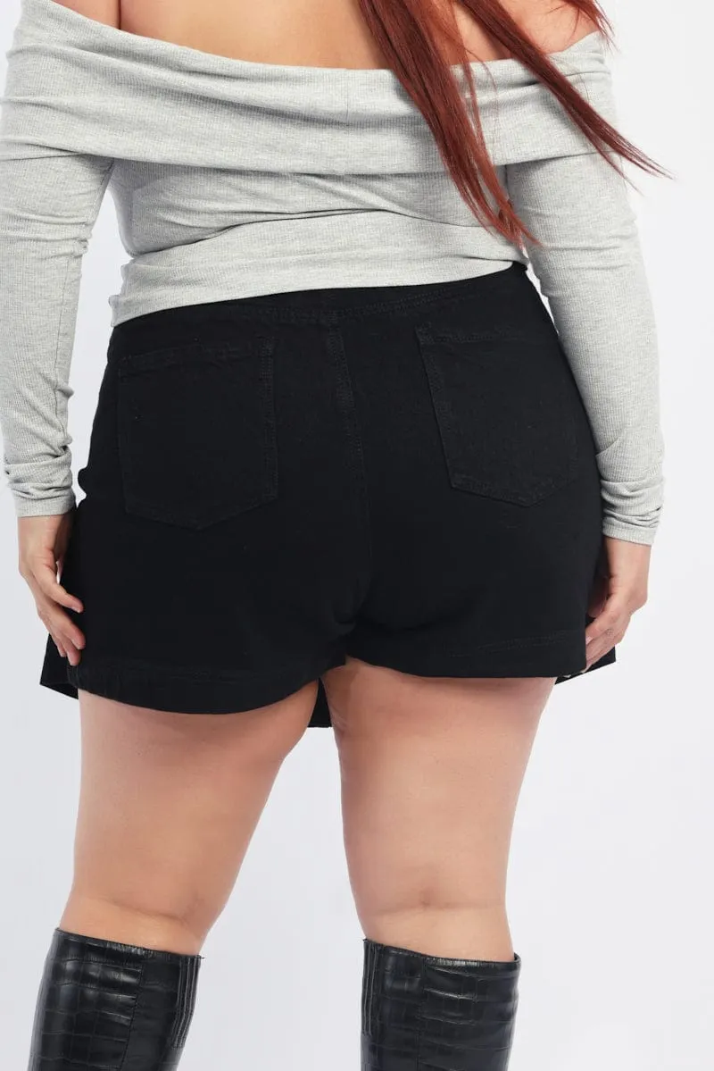 Black Skorts High Rise A Line Cut