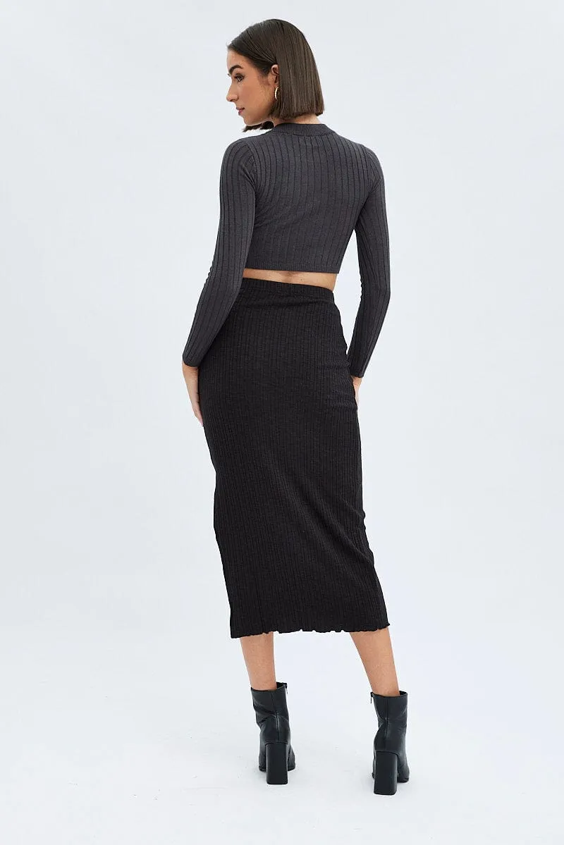 Black Maxi Skirt Side Slit Athleisure Inspired Water Repellent