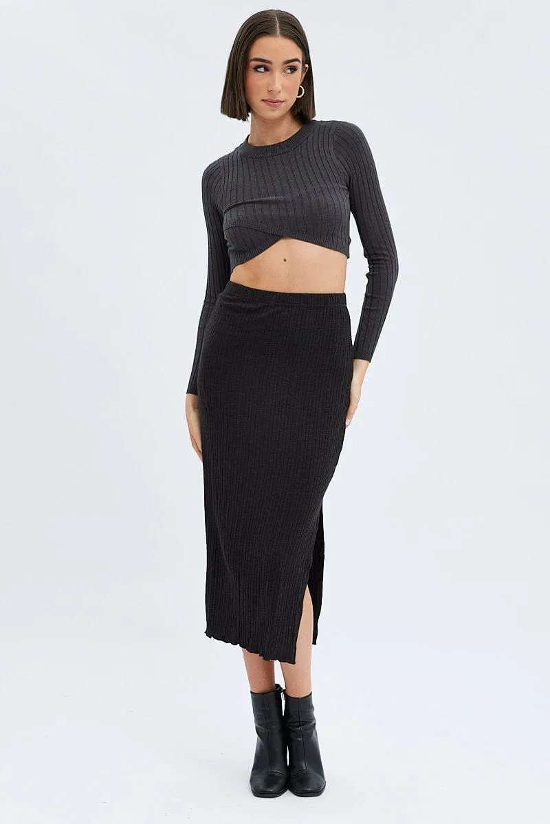 Black Maxi Skirt Side Slit Multi Purpose Fabric