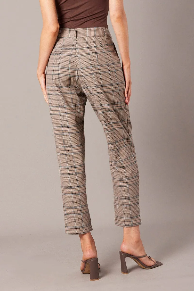Blue Check Tapered Pants High Rise Perfect Pair
