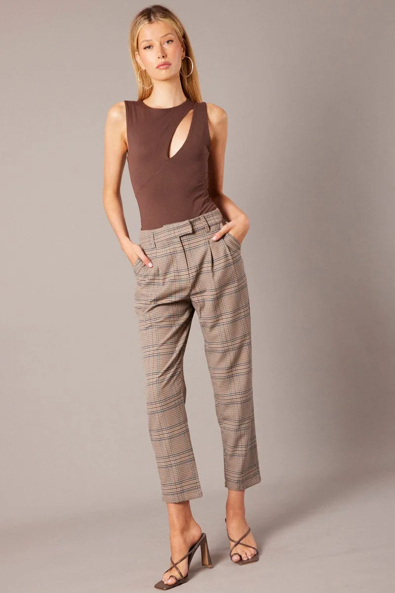 Blue Check Tapered Pants High Rise Quick Access Zippers