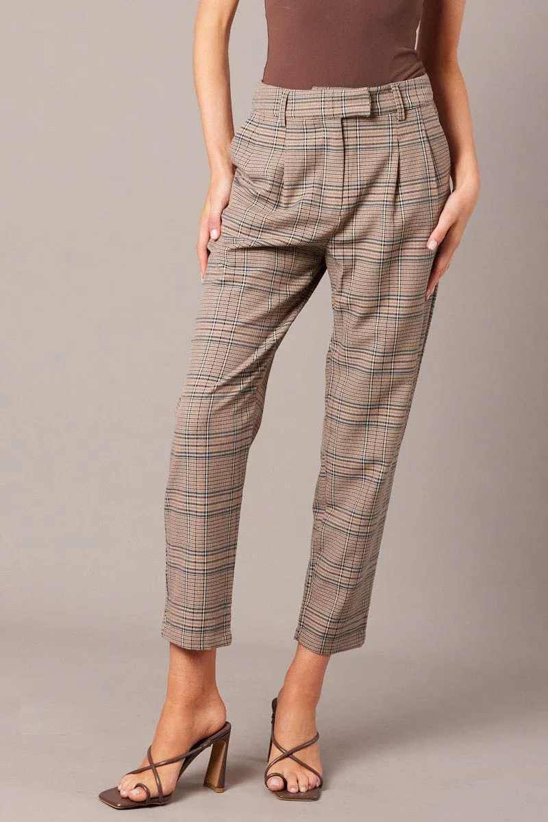 Temperature Regulating Fabric Work Ready Blue Check Tapered Pants High Rise