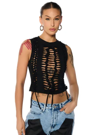 research and development BRITTINI DISTRESSED KNOTTED TANK TOP
