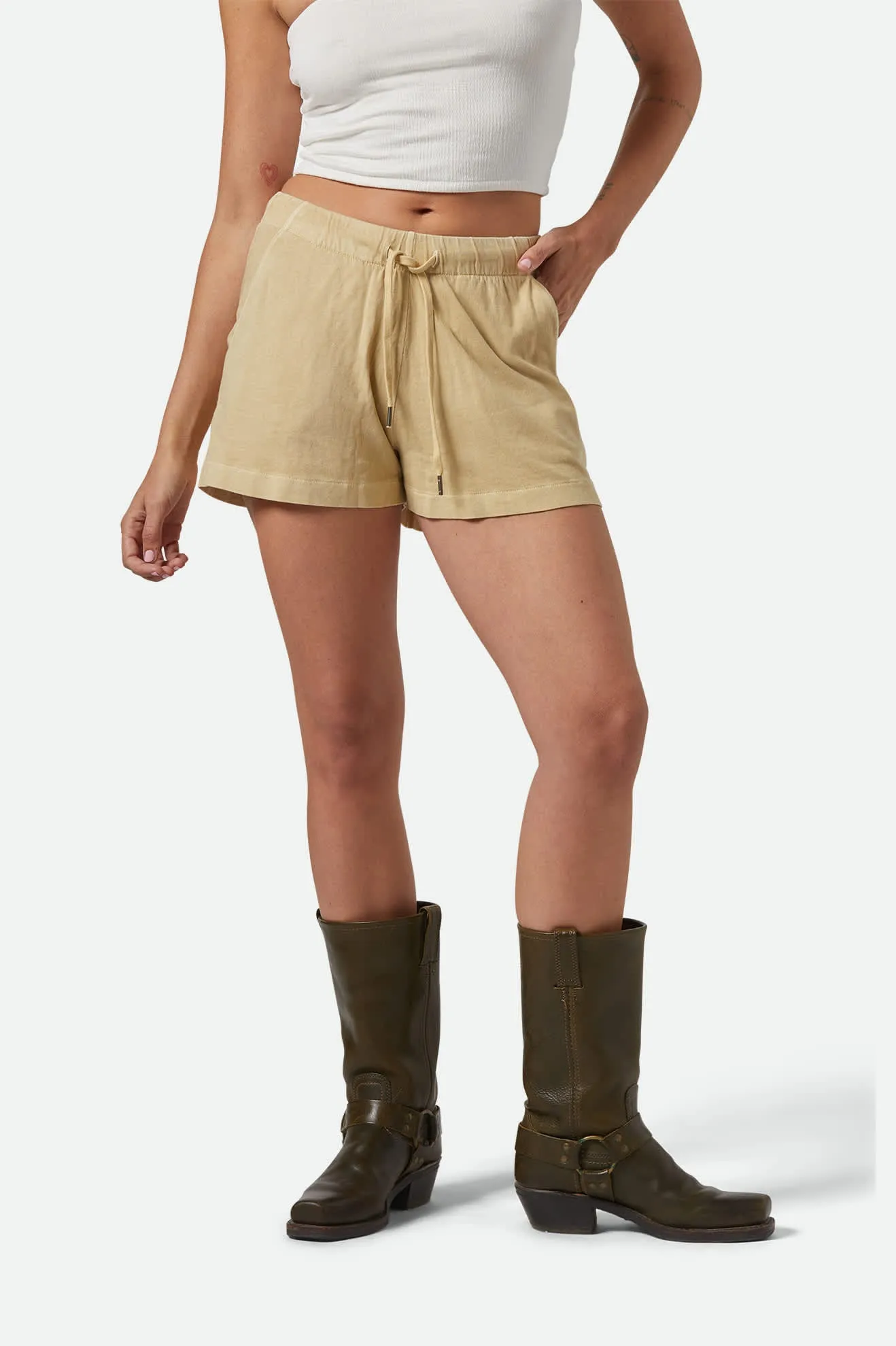 Patchwork Design Carefree Organic Garment Dyed Lounge Short - Pale Khaki