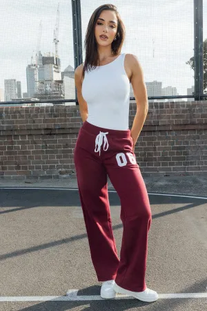 Red Track Pants Wide Leg Raw edge