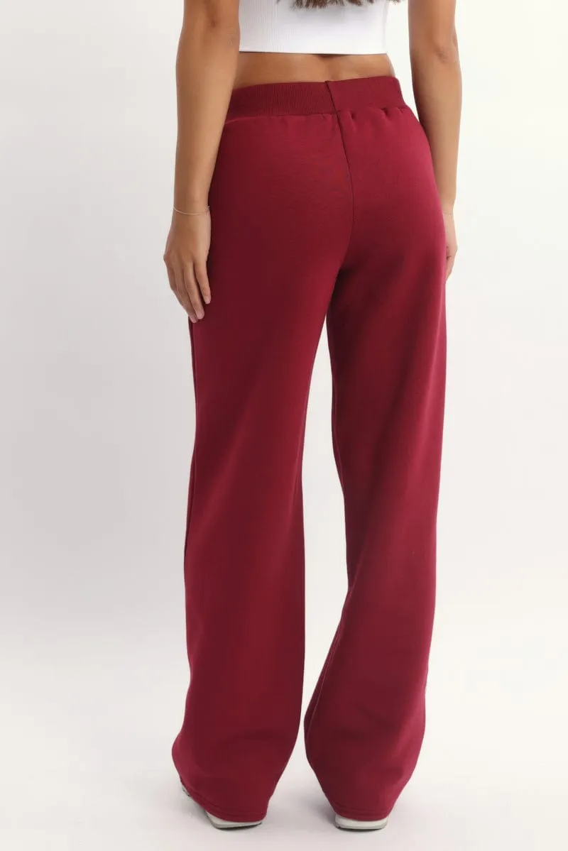 Durable Seam Construction Red Track Pants Wide Leg