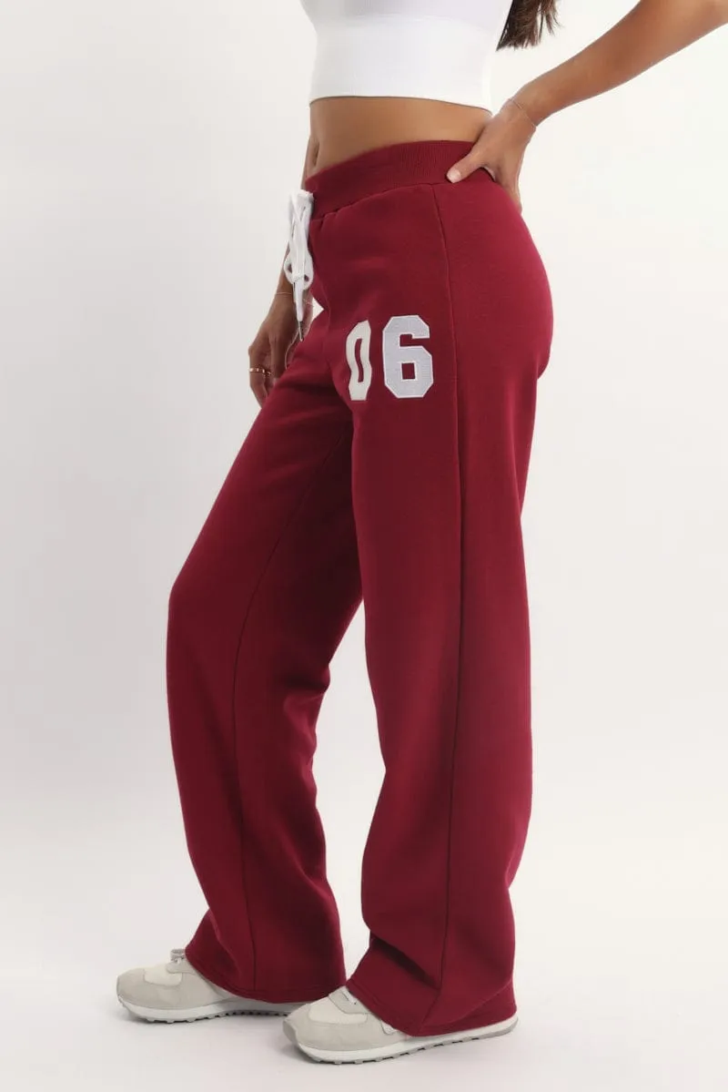 Zip-off legs Soft and Cozy Red Track Pants Wide Leg