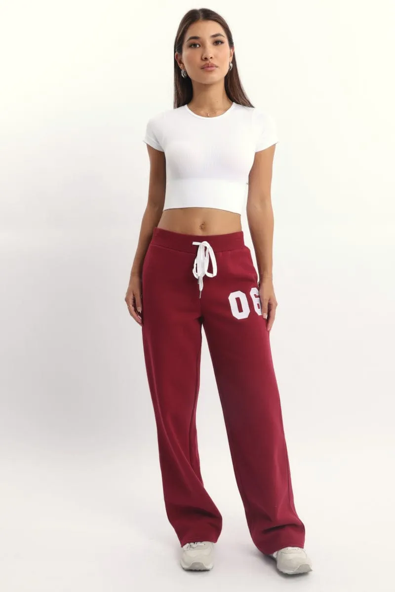 Red Track Pants Wide Leg Wool blend High Rise