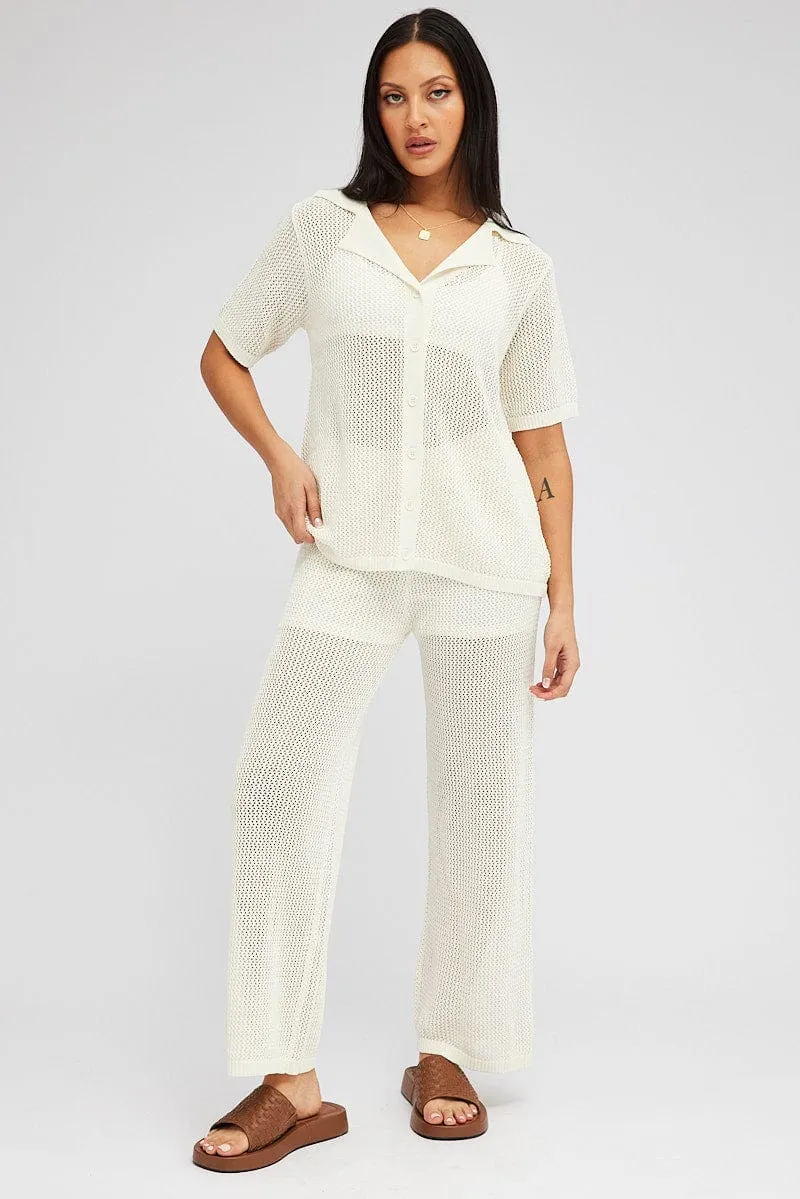 Smart Layering Odor Control Treatment White Knit Pants Wide Leg Crochet