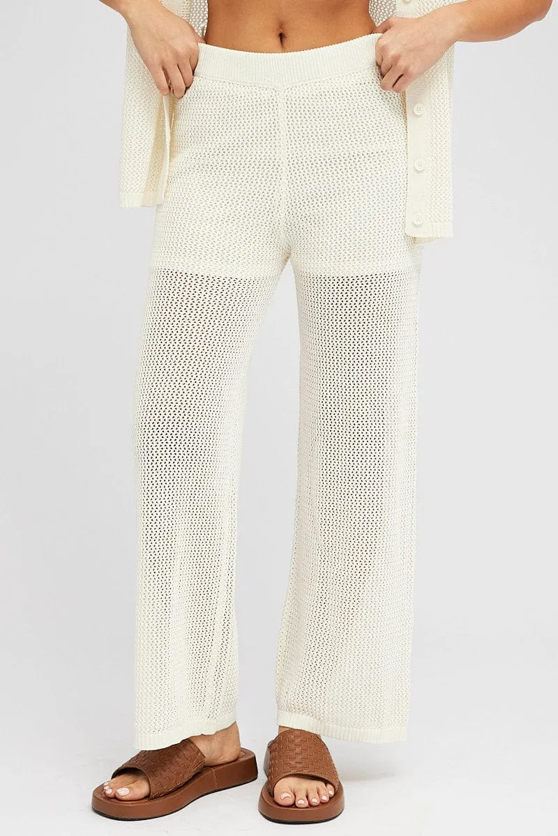 White Knit Pants Wide Leg Crochet Simple and Cozy