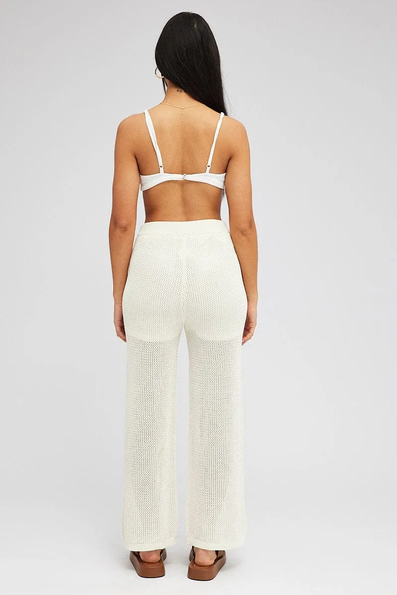 premium fabric Water resistant coating White Knit Pants Wide Leg Crochet