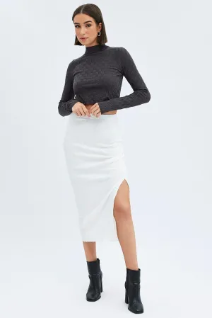 White Maxi Skirt Side Slit ruffle trim