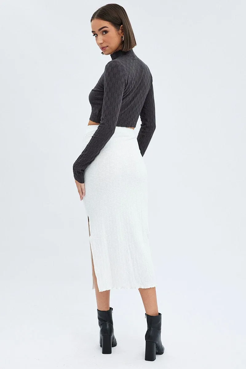 White Maxi Skirt Side Slit Easy Movement