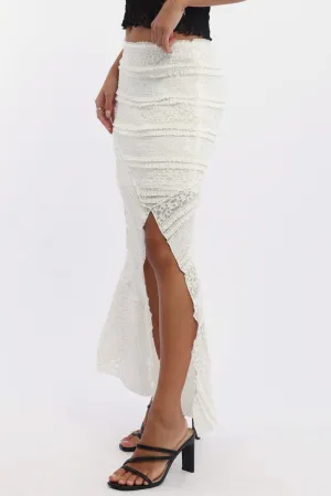 Boutique Exclusive City Mood White Scarf Hem Lace Maxi